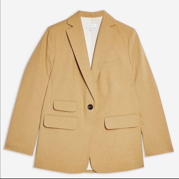 TOPSHOP Tan Single Breasted Jacket With Linen Size 2 - Picture 1 of 4